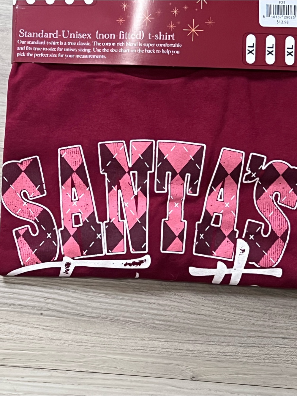 Women's Burgundy 'Santa's Favorite' Short Sleeve Tee - Picture 5 of 7